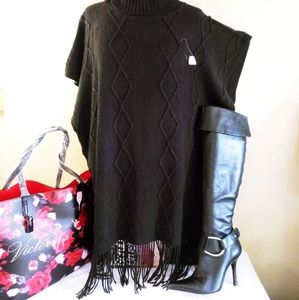 Black Leather Silver Buckle Heeled Over the Knee Boots Size 39